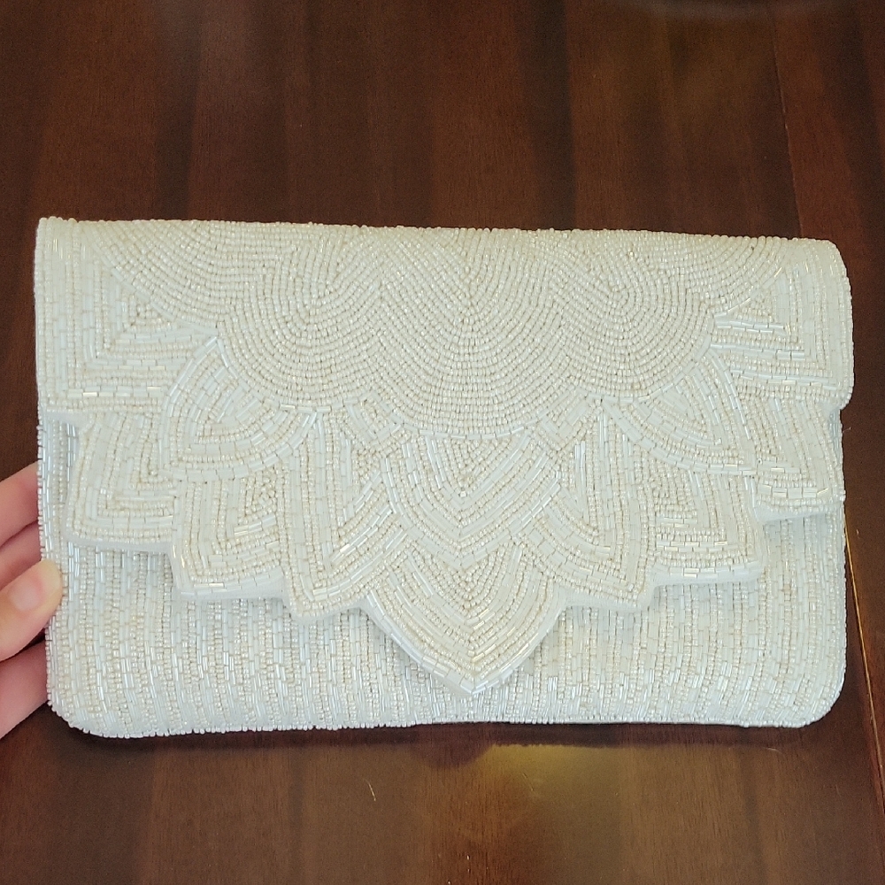 Francesca's Elegant Cream Beaded Clutch
